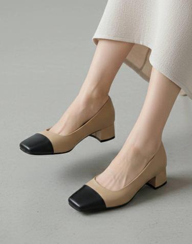 머랭고 천연소가죽 투톤 클래식펌프스 4cm M24F05L