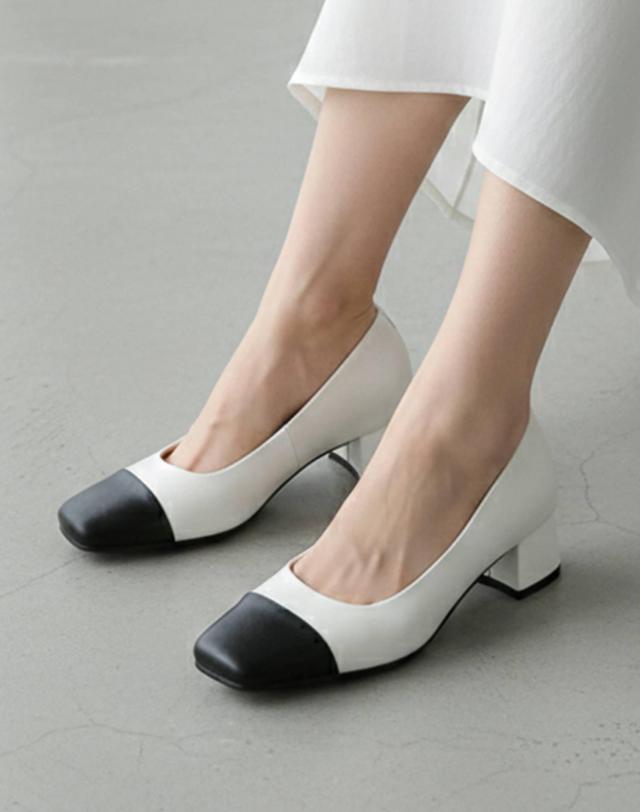 머랭고 머랭고 천연소가죽 투톤 클래식펌프스 4cm M24F05L 착용컷