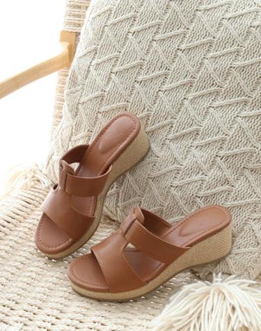 머랭고 천연소가죽 브리즈 웨지힐 슬리퍼 6cm M25M06L