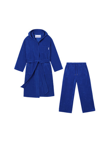 HOODED COMFY TERRY ROBE SET_BLUE