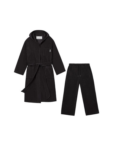 HOODED COMFY TERRY ROBE SET_CHARCOAL