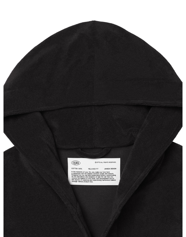 씨피티에스 HOODED COMFY TERRY ROBE_CHARCOAL 착용컷