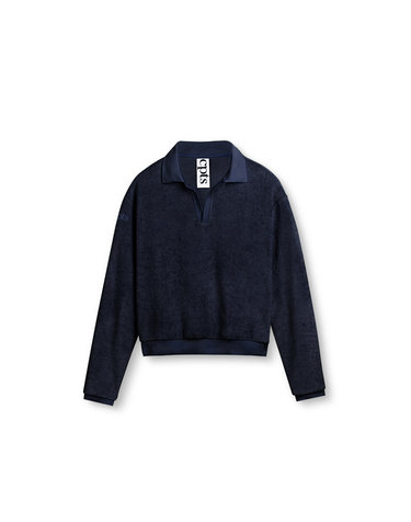 LONG SLEEVED TOWELING POLO SHIRTS_NAVY