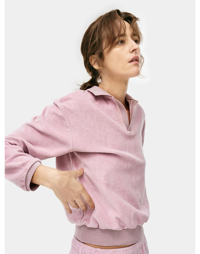 씨피티에스 LONG SLEEVED TOWELING POLO SHIRTS_LIGHT PINK 착용컷