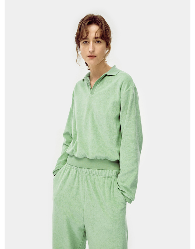 씨피티에스 LONG SLEEVED TOWELING POLO SHIRTS_MINT 착용컷