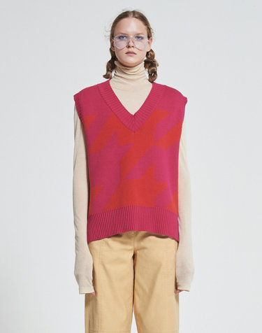 Hound Tooth Loosen Vest PINK WBAFNT006PK