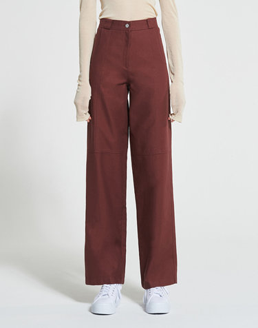 Stitch-Over Cotton Pants BURGUNDY