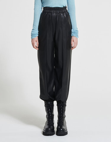 Side-Slit Faux Leather Jogger Pants BLACK