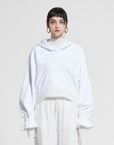 Tow-Tie Bell Sleeves Hood Top WHITE