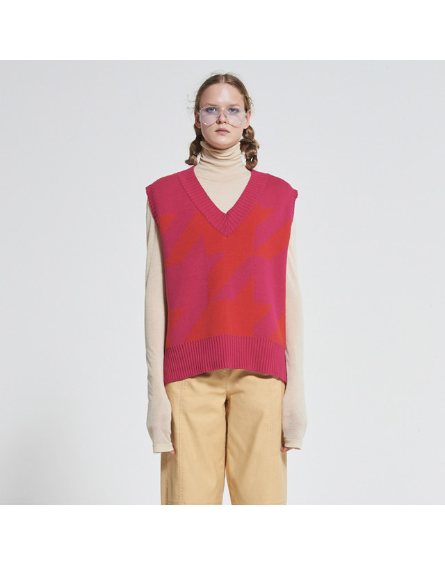 워브먼트 Hound Tooth Loosen Vest PINK WBAFNT006PK 착용컷