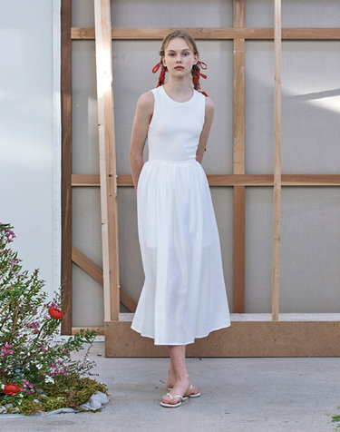 [22SS] Tulle Sleeveless Maxi Dress - White