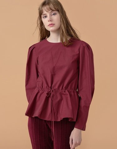 [22FW] Waist Tied Blouse - Burgundy