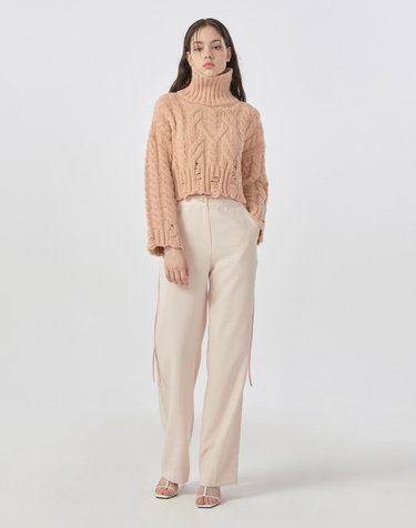 워브먼트 [22FW] High Neck Cable Crop Pullover - peach