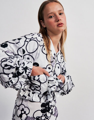 Flower Image Pattern Blouson BLACK WBCSJP003BK