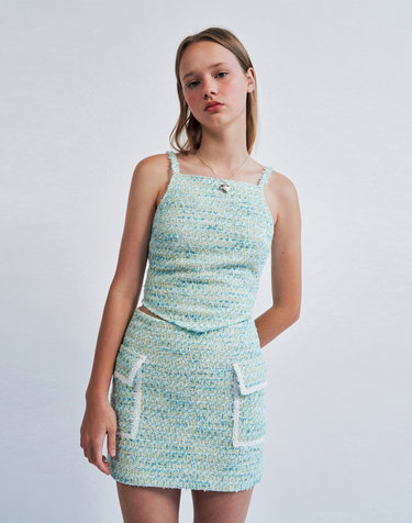 Check Pattern Tweed Bustier Top YELLOW GREEN WBCSTP006YG