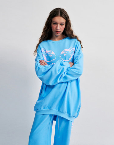 HIDE N SEEK Printing Long Length Sweat Shirt BLUE