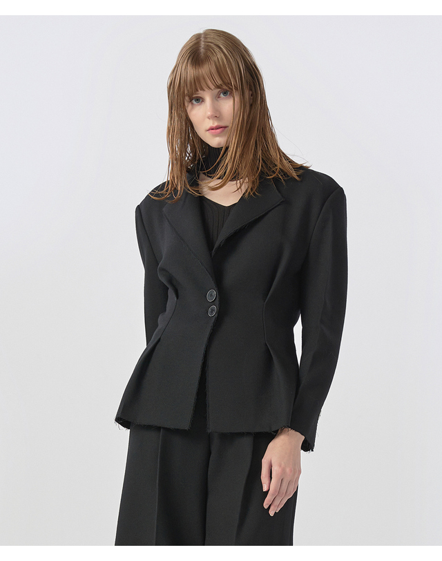 워브먼트 [22FW] Rough Cutting Wool Jacket - Black 착용컷