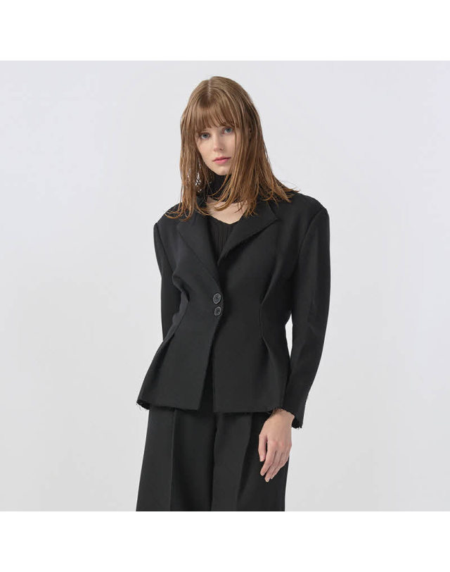 워브먼트 [22FW] Rough Cutting Wool Jacket - Black 착용컷