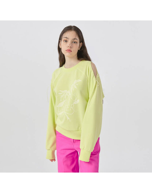 워브먼트 [22FW]TearsForLater Printing Sweatshirt-NeonGreen 착용컷