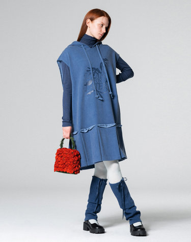 Boxy long sweat dress BLUE WBCFOP001BL