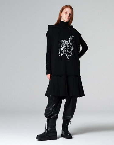 Boxy long sweat dress BLACK WBCFOP001BK