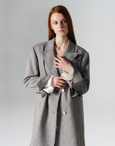Hidden frill sleeve long jacket CHECK WBCFJK006CK