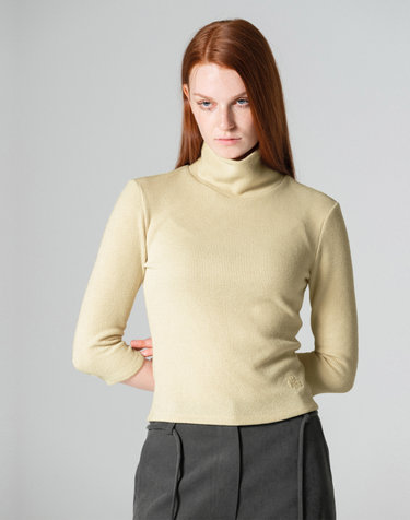 Three-quarter sleeve turtle neck top LIGHTYELLOW WBCFTP001LY
