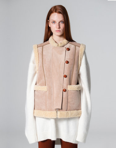 Fluffy suede mustang vest BEIGE WBCFVT001BE
