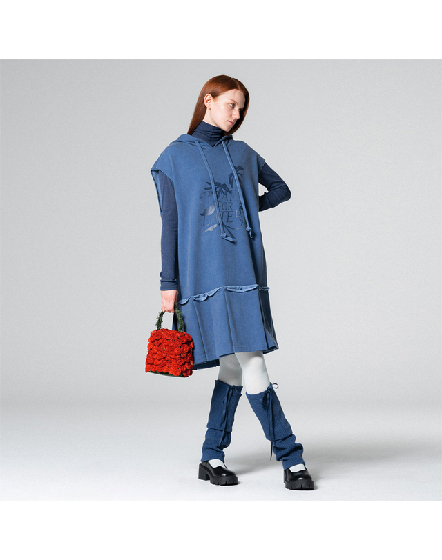 워브먼트 Boxy long sweat dress BLUE WBCFOP001BL 착용컷