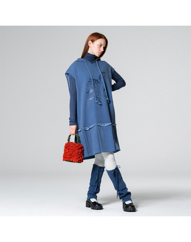 워브먼트 Boxy long sweat dress BLUE WBCFOP001BL 착용컷