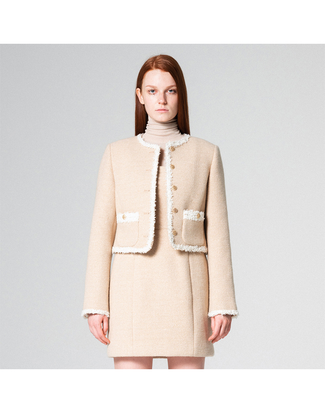 워브먼트 Lace trimming tweed jacket BEIGE WBCFJK003BE 착용컷