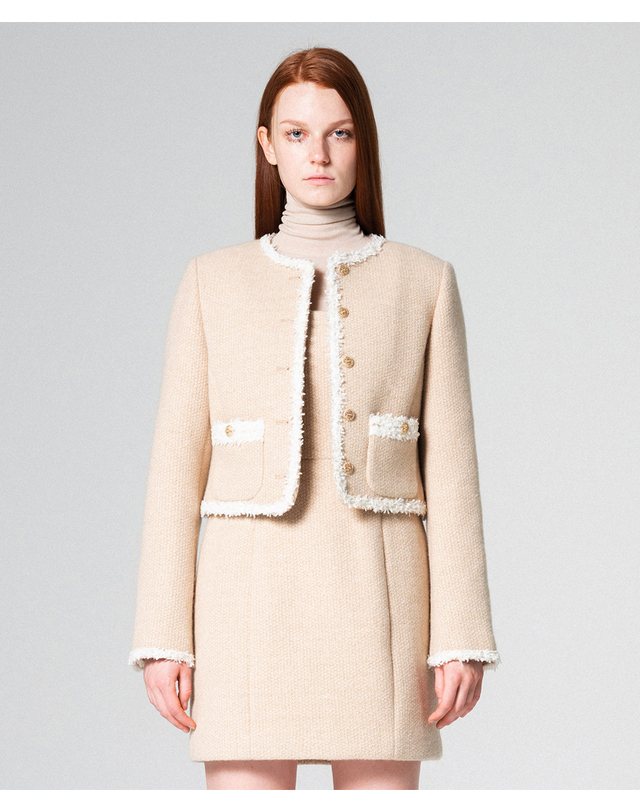 워브먼트 Lace trimming tweed jacket BEIGE WBCFJK003BE 착용컷
