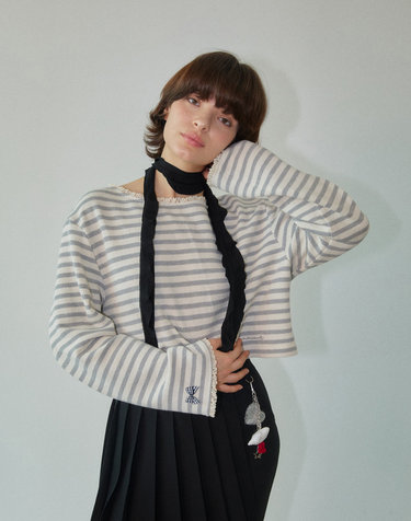 Waffle Boat Neck T-shirt Stripe WBDFTP003ST