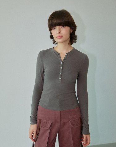 Basic Henly Neck Top Dark Gray WBDFTP004DG