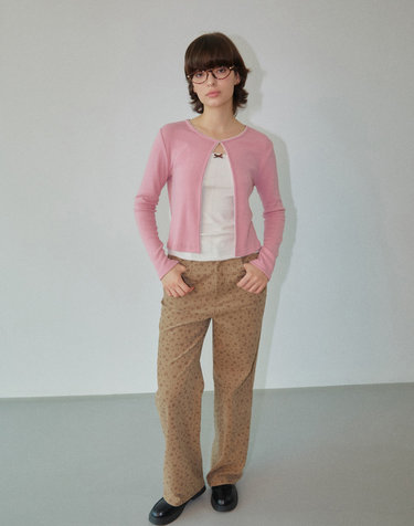 Flower Corduroy Straight Pants Beige WBDFPA004BE