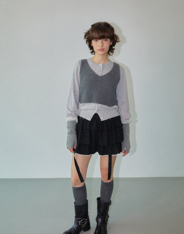Ruffle Mini Skirt With Strap Tie Black WBDFSK001BK