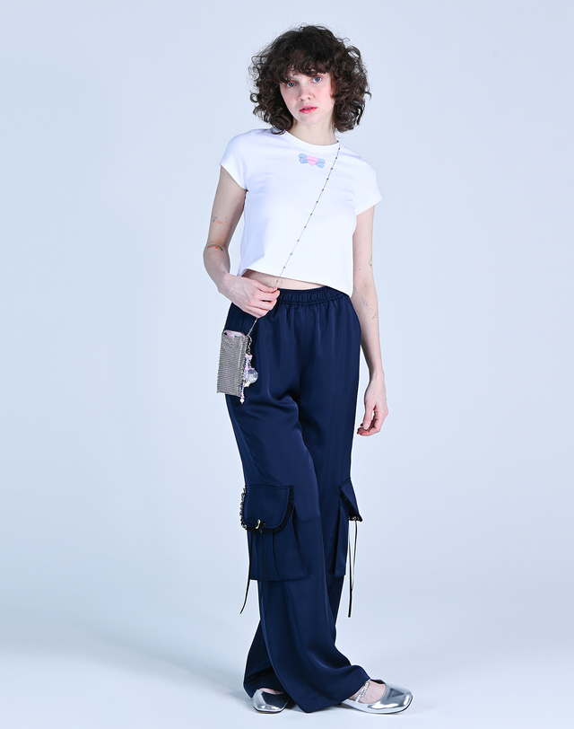 워브먼트 Blueberry Silky Pants Navy WBDSPA002NV 착용컷
