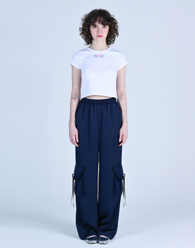 워브먼트 Blueberry Silky Pants Navy WBDSPA002NV 착용컷