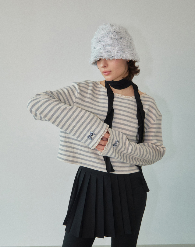 워브먼트 Waffle Boat Neck T-shirt Stripe WBDFTP003ST 착용컷