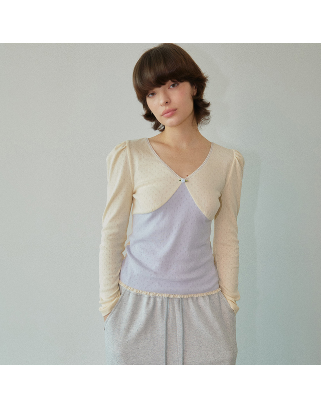 워브먼트 Sophie Puff-sleeve Top Lilac WBDFTP006LC 착용컷