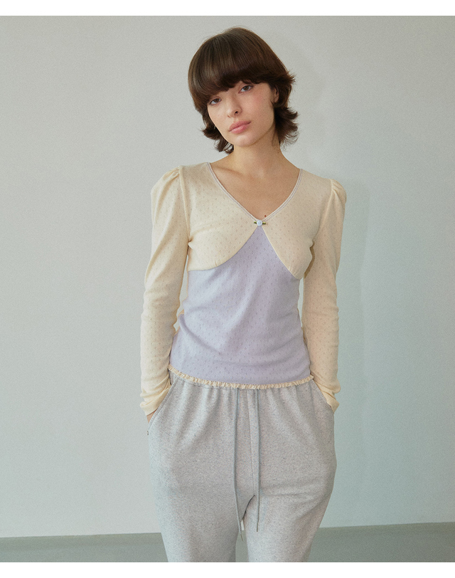 워브먼트 Sophie Puff-sleeve Top Lilac WBDFTP006LC 착용컷