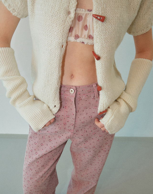 워브먼트 Tiny Flower Twill Pants Rose Pink WBDFPA005PK 착용컷