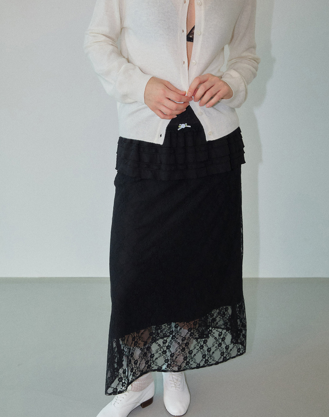 워브먼트 Daisy Layered Maxi Skirt Black WBDFSK002BK 착용컷