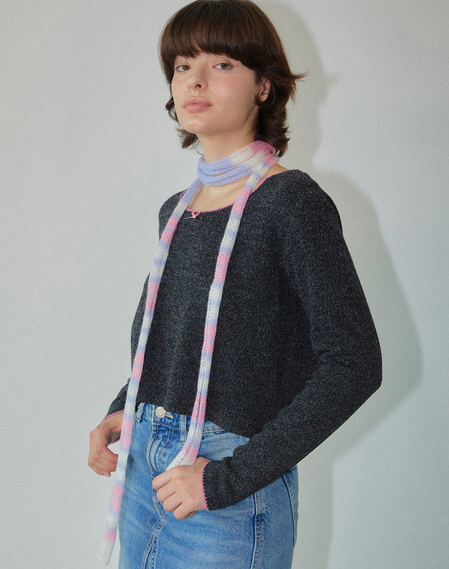 워브먼트 Kid-mohair Skinny Knit Scarf Mix WBDFAC002MIX 착용컷