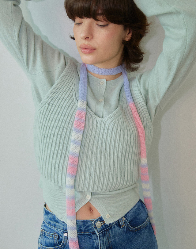 워브먼트 Kid-mohair Skinny Knit Scarf Mix WBDFAC002MIX 착용컷