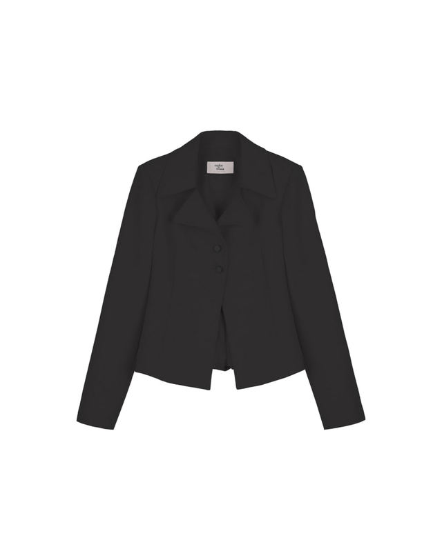 메이크어토스트 TWO COLLAR SLIM JACKET BLACK 착용컷