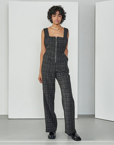 TWEED ZIPPED JUMP SUIT - Black