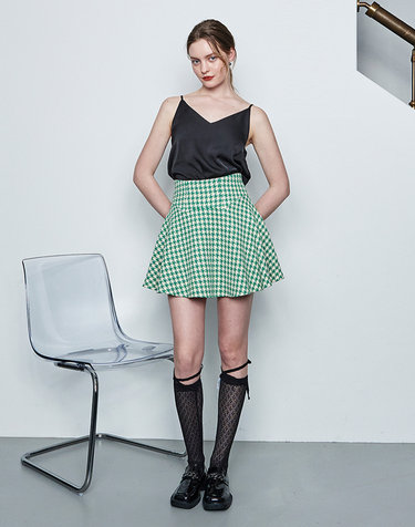 AVOCADO TWEED FLARE SKIRT GREEN
