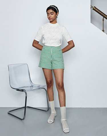 AVOCADO TWEED HALF PANTS - Green