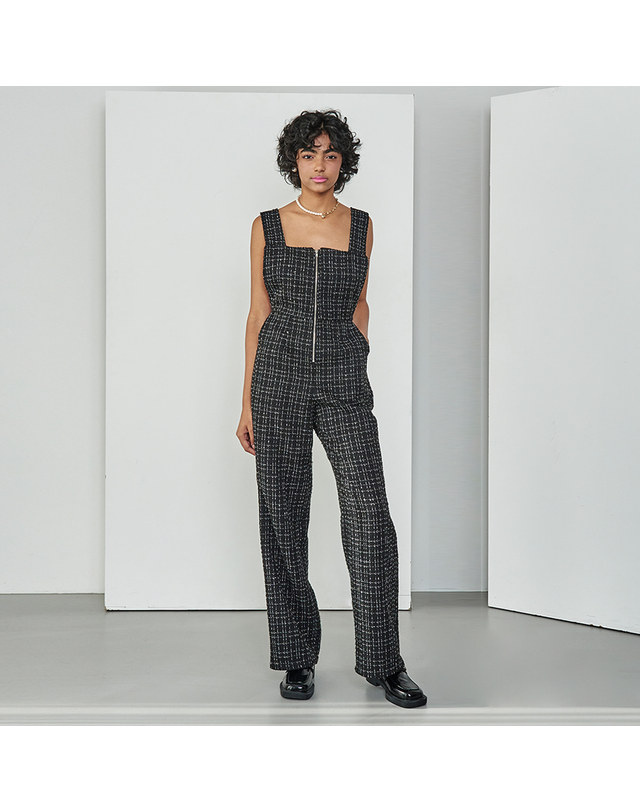 메이크어토스트 TWEED ZIPPED JUMP SUIT - Black 착용컷